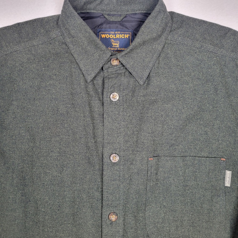 WOOLRICH Men Lightweight Lined Flannel Button Up Size M,‎ Color Olive Heather